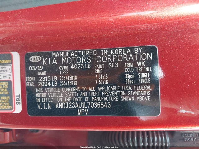 Aukcja sprzedaży 2020 Kia Soul X-line, vin: KNDJ23AU1L7036843, numer aukcji: 44908284