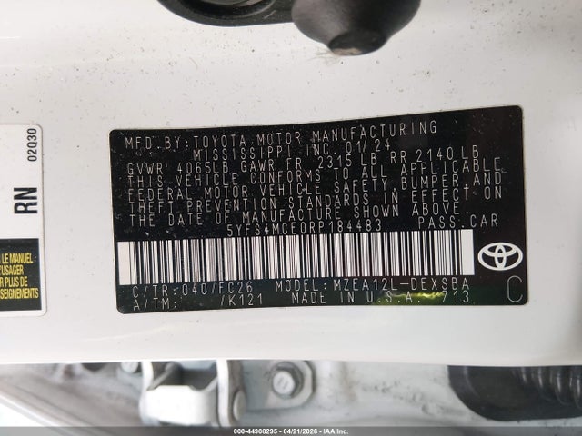 5YFS4MCE0RP184483 Toyota COROLLA SE