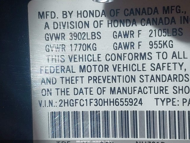 Aukcja sprzedaży 2017 Honda Civic Ex-t, vin: 2HGFC1F30HH655924, numer aukcji: 44908297
