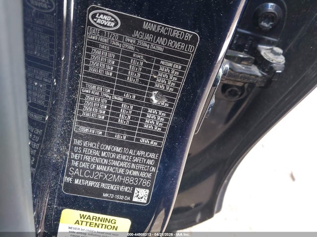44908313 :رقم المزاد ، SALCJ2FX2MH883786 vin ، 2021 Land Rover Discovery Sport S مزاد بيع