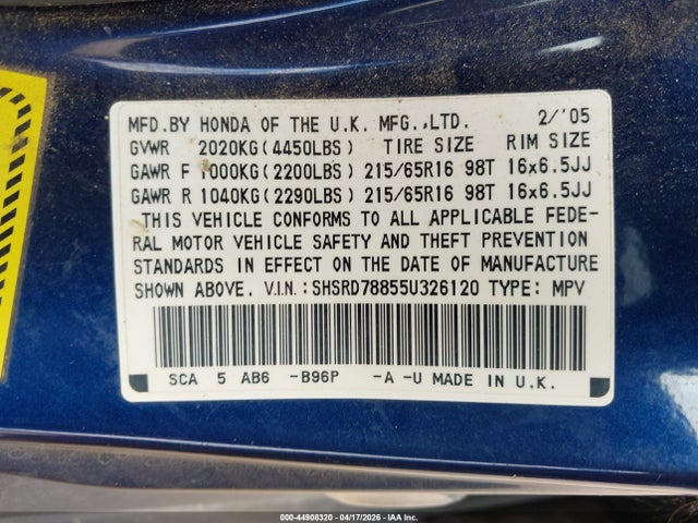 2005 HONDA CR-V SHSRD78855U326120 Photo 8