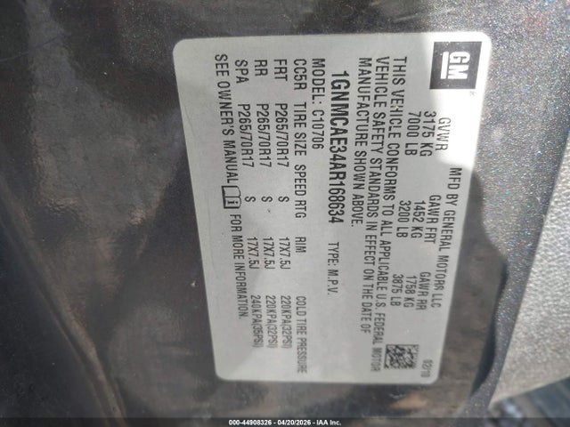 Aukcja sprzedaży 2010 Chevrolet Tahoe Ls, vin: 1GNMCAE34AR168634, numer aukcji: 44908326