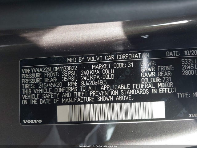 YV4A22NL0M1133822 Volvo V90 Cross Country T6