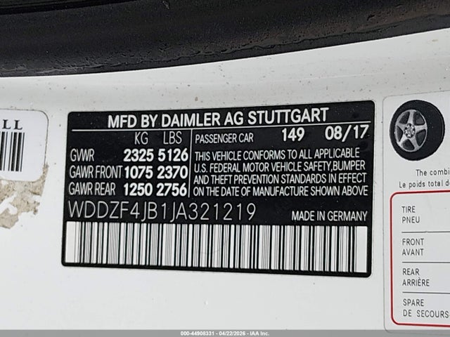 Продаж на аукціоні авто 2018 Mercedes-benz E 300, vin: WDDZF4JB1JA321219, номер лоту: 44908331
