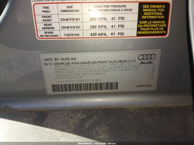 Aukcja sprzedaży 2011 Audi A3 2.0t Premium, vin: WAUKFAFM9BA013783, numer aukcji: 44908332