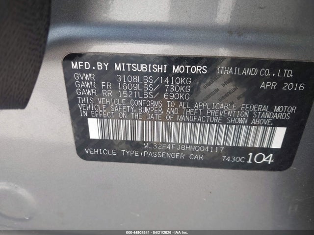 Продаж на аукціоні авто 2017 Mitsubishi Mirage G4 Se, vin: ML32F4FJ8HH004117, номер лоту: 44908341