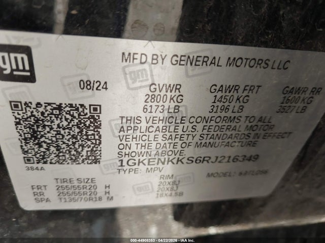 44908353 :رقم المزاد ، 1GKENKKS6RJ216349 vin ، 2024 Gmc Acadia Fwd Elevation مزاد بيع