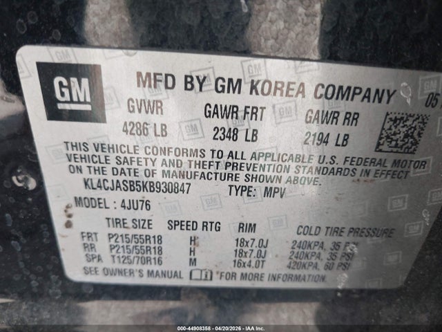 Продажа на аукционе авто 2019 Buick Encore Fwd Preferred, vin: KL4CJASB5KB930847, номер лота: 44908358