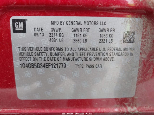 44908398 :رقم المزاد ، 1G4GB5G34EF121779 vin ، 2014 Buick Lacrosse Leather Group مزاد بيع