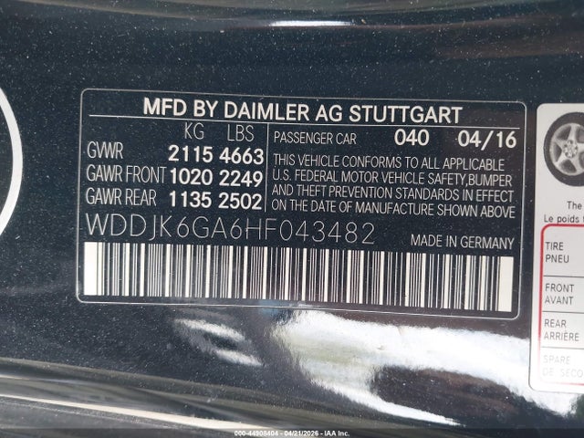 44908404 :رقم المزاد ، WDDJK6GA6HF043482 vin ، 2017 Mercedes-benz Sl 450 مزاد بيع