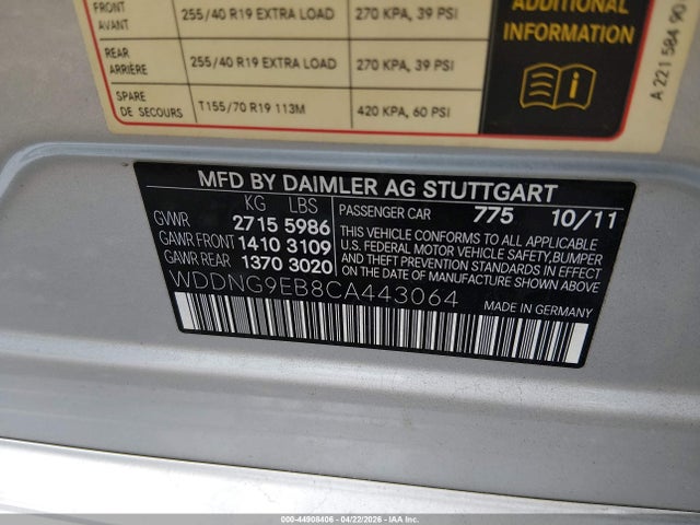 Продажа на аукционе авто 2012 Mercedes-benz S 550 4matic, vin: WDDNG9EB8CA443064, номер лота: 44908406