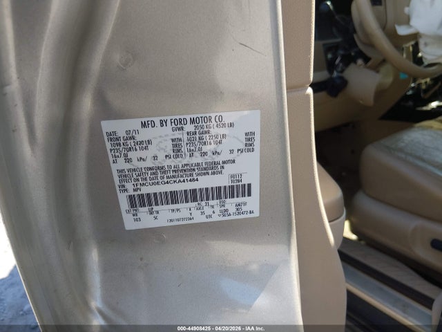 2012 Ford Escape Limited მანქანა იყიდება აუქციონზე, vin: 1FMCU0EG4CKA41484, აუქციონის ნომერი: 44908425