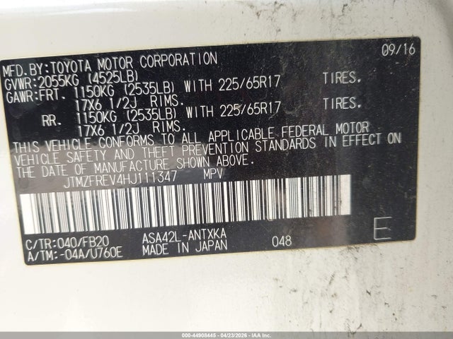 44908445 :رقم المزاد ، JTMZFREV4HJ111347 vin ، 2017 Toyota Rav4 Le مزاد بيع