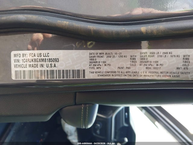 44908444 :رقم المزاد ، 1C4RJKBGXM8185093 vin ، 2021 Jeep Grand Cherokee L Limited 4x4 مزاد بيع