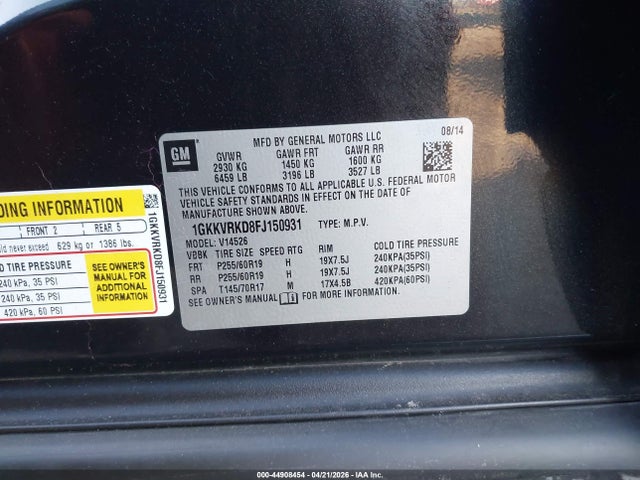 Продажа на аукционе авто 2015 Gmc Acadia Slt-1, vin: 1GKKVRKD8FJ150931, номер лота: 44908454
