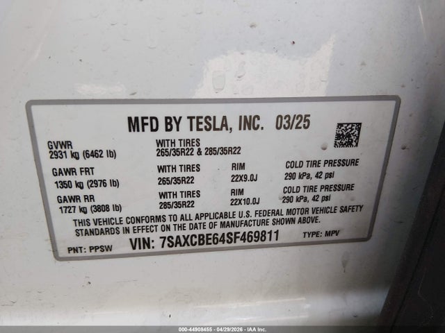 7SAXCBE64SF469811 Tesla Model X Plaid
