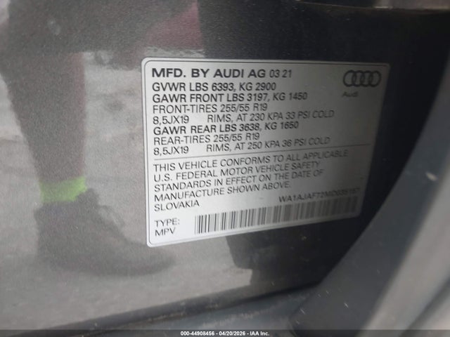 Aukcja sprzedaży 2021 Audi Q7 Premium 45 Tfsi Quattro Tiptronic, vin: WA1AJAF72MD035157, numer aukcji: 44908456