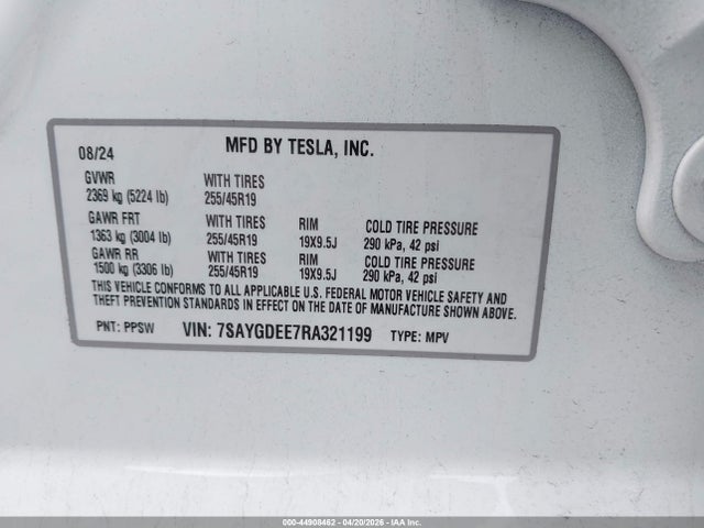 Aukcja sprzedaży 2024 Tesla Model Y Long Range Dual Motor All-wheel Drive, vin: 7SAYGDEE7RA321199, numer aukcji: 44908462