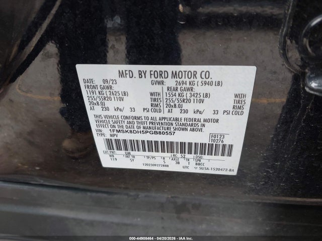 Aukcja sprzedaży 2023 Ford Explorer Xlt, vin: 1FMSK8DH5PGB80557, numer aukcji: 44908464