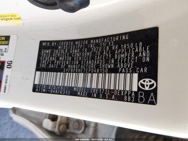 Toyota Corolla Le Eco Plus 2014 5YFBPRHE7EP048150 Image 9