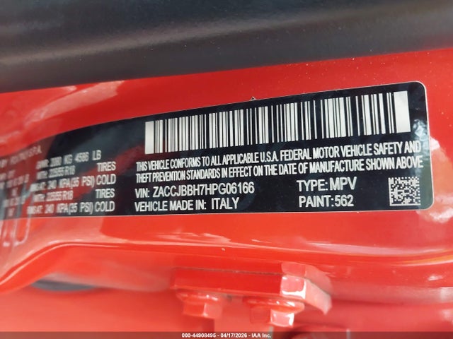 2017 Jeep Renegade Altitude 4x4 მანქანა იყიდება აუქციონზე, vin: ZACCJBBH7HPG06166, აუქციონის ნომერი: 44908495