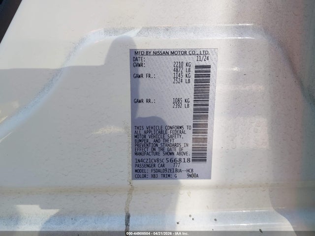 Продажа на аукционе авто 2025 Nissan Leaf Sv Plus, vin: 1N4CZ1CV8SC566818, номер лота: 44908504