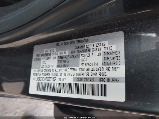 Продажа на аукционе авто 2014 Mazda Cx-5 Touring, vin: JM3KE4CYXE0368252, номер лота: 44908508