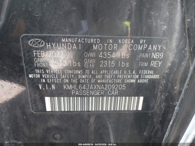 2022 Hyundai Sonata Sel მანქანა იყიდება აუქციონზე, vin: KMHL64JAXNA209205, აუქციონის ნომერი: 44908516