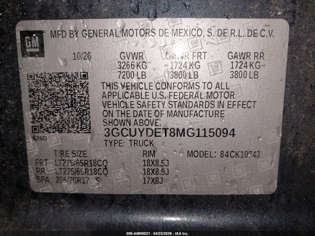3GCUYDET8MG115094 Chevrolet Silverado 1500 4wd Standard Bed Lt