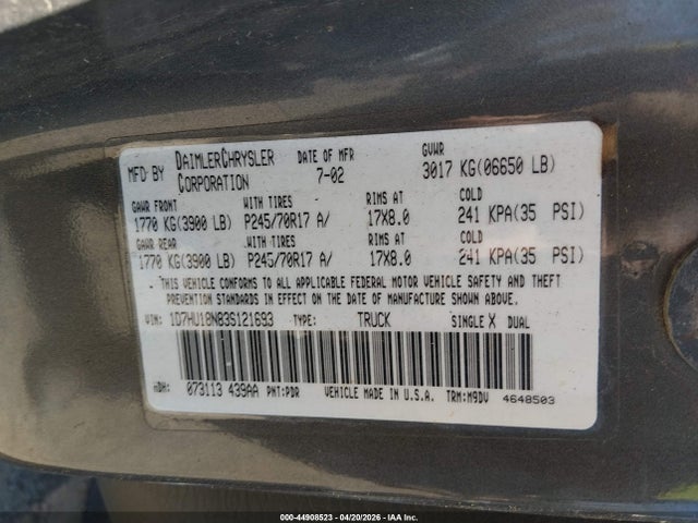 Продажа на аукционе авто 2003 Dodge Ram 1500 Slt/laramie/st, vin: 1D7HU18N83S121693, номер лота: 44908523