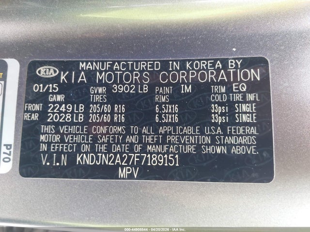 2015 Kia Soul მანქანა იყიდება აუქციონზე, vin: KNDJN2A27F7189151, აუქციონის ნომერი: 44908544