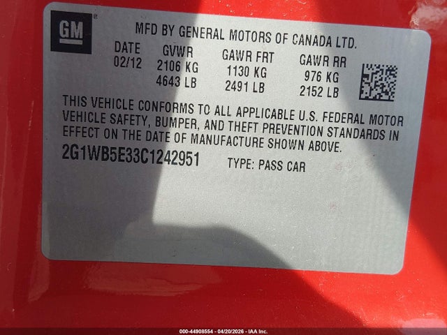 Продаж на аукціоні авто 2012 Chevrolet Impala Lt, vin: 2G1WB5E33C1242951, номер лоту: 44908554