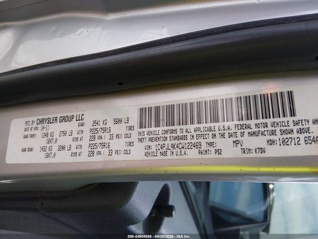 2012 Jeep Liberty Sport მანქანა იყიდება აუქციონზე, vin: 1C4PJLAK4CW122469, აუქციონის ნომერი: 44908586