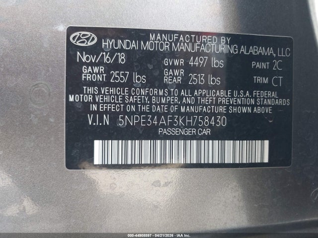 Продажа на аукционе авто 2019 Hyundai Sonata Sport, vin: 5NPE34AF3KH758430, номер лота: 44908597