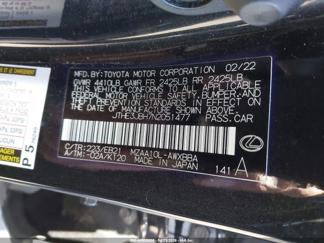 JTHE3JBH7N2051477 Lexus Ux 200 F Sport