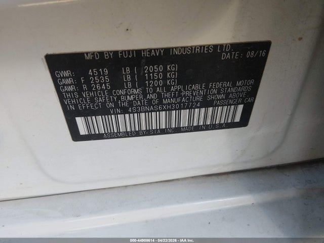 44908614 :رقم المزاد ، 4S3BNAS6XH3017724 vin ، 2017 Subaru Legacy 2.5i Sport مزاد بيع