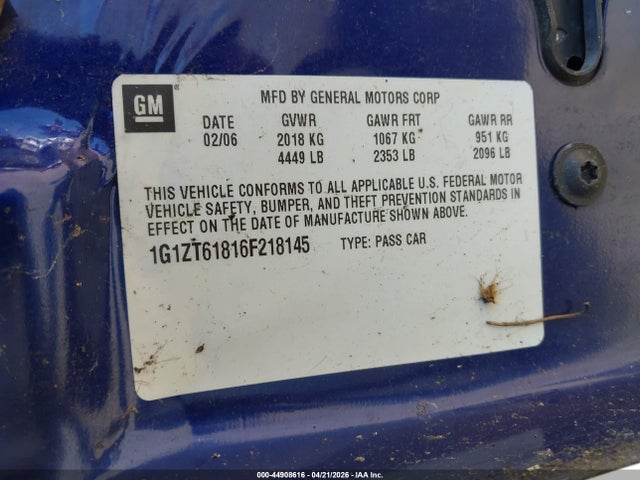 2006 Chevrolet Malibu Maxx Lt მანქანა იყიდება აუქციონზე, vin: 1G1ZT61816F218145, აუქციონის ნომერი: 44908616