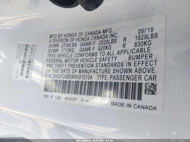 Honda Civic Sport 2019 2HGFC4B8XKH310104 Image 9