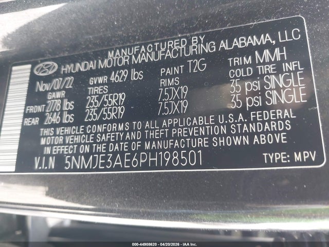 2023 Hyundai Tucson Limited მანქანა იყიდება აუქციონზე, vin: 5NMJE3AE6PH198501, აუქციონის ნომერი: 44908620