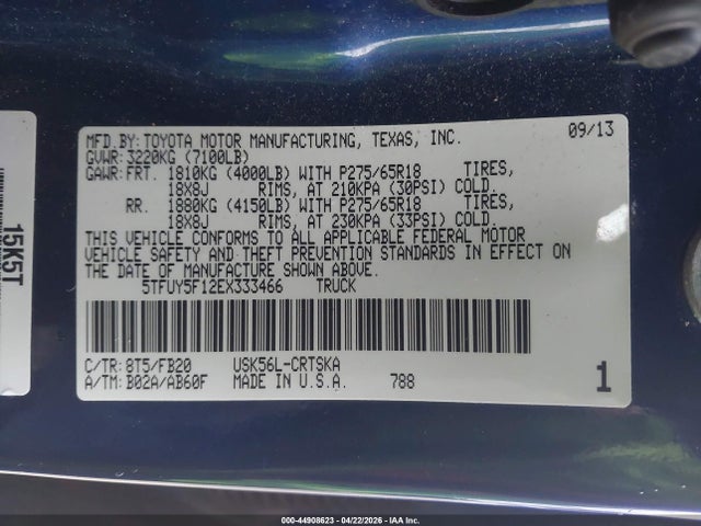 5TFUY5F12EX333466 Toyota Tundra Sr5 5.7l V8