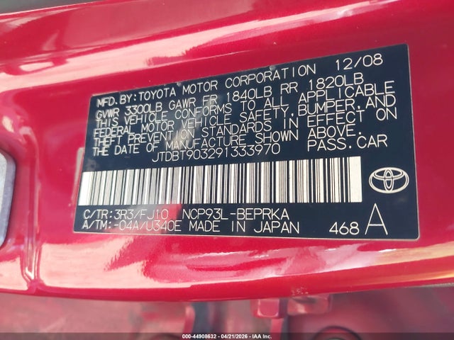 Продажа на аукционе авто 2009 Toyota Yaris, vin: JTDBT903291333970, номер лота: 44908632