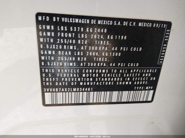 3VV4B7AX2LM034461 Volkswagen Tiguan 2.0t Sel Premium R-line