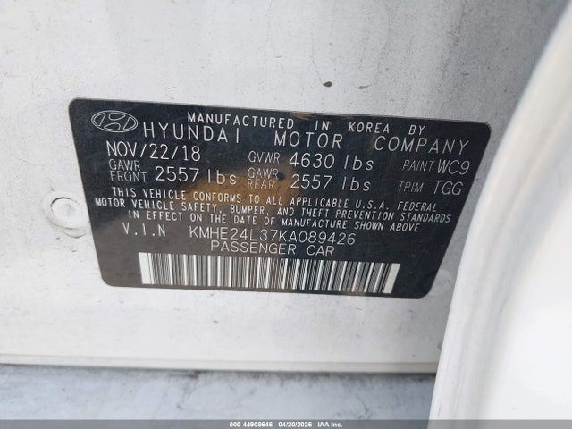 KMHE24L37KA089426 Hyundai Sonata Hybrid Se