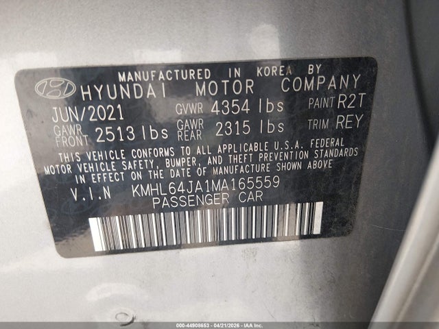 Продаж на аукціоні авто 2021 Hyundai Sonata Sel, vin: KMHL64JA1MA165559, номер лоту: 44908653