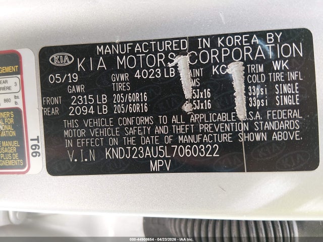 Aukcja sprzedaży 2020 Kia Soul S, vin: KNDJ23AU5L7060322, numer aukcji: 44908654