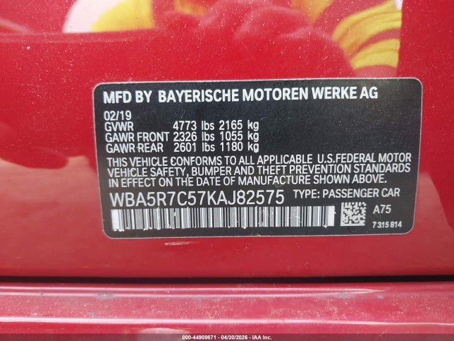 Aukcja sprzedaży 2019 Bmw 330i Xdrive, vin: WBA5R7C57KAJ82575, numer aukcji: 44908671