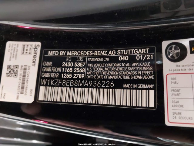 Продажа на аукционе авто 2021 Mercedes-benz E 350 4matic, vin: W1KZF8EB8MA936226, номер лота: 44908672