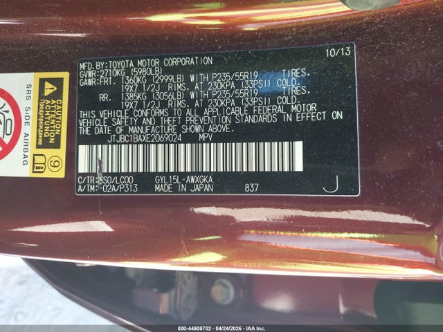 Aukcja sprzedaży 2014 Lexus Rx 450h, vin: JTJBC1BAXE2069024, numer aukcji: 44908702