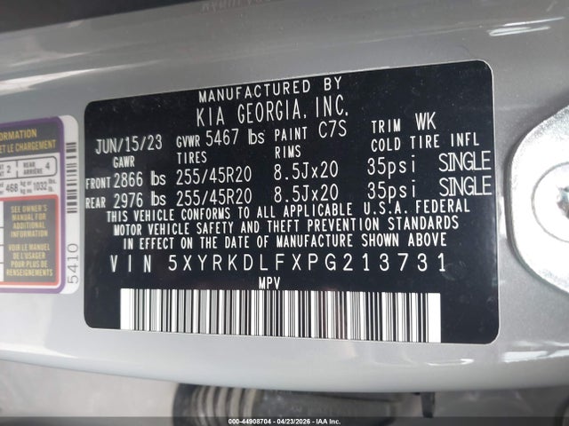 44908704 :رقم المزاد ، 5XYRKDLFXPG213731 vin ، 2023 Kia Sorento Sx Prestige مزاد بيع