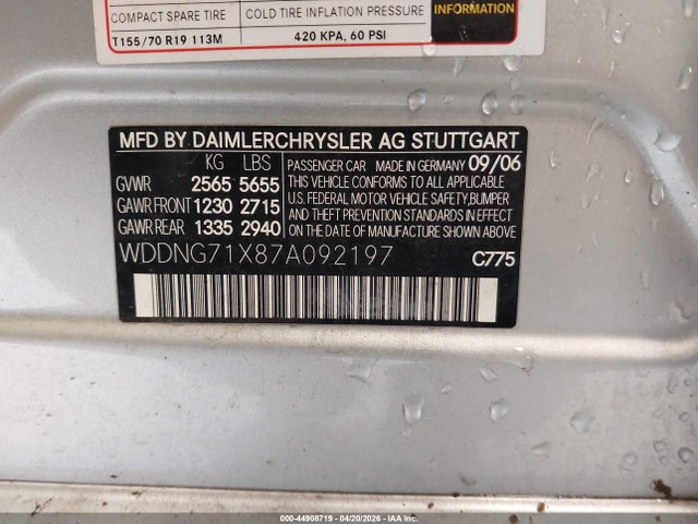 Aukcja sprzedaży 2007 Mercedes-benz S 550, vin: WDDNG71X87A092197, numer aukcji: 44908719